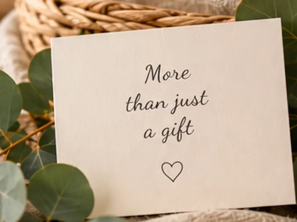 Gift message card surrounded by eucalyptus